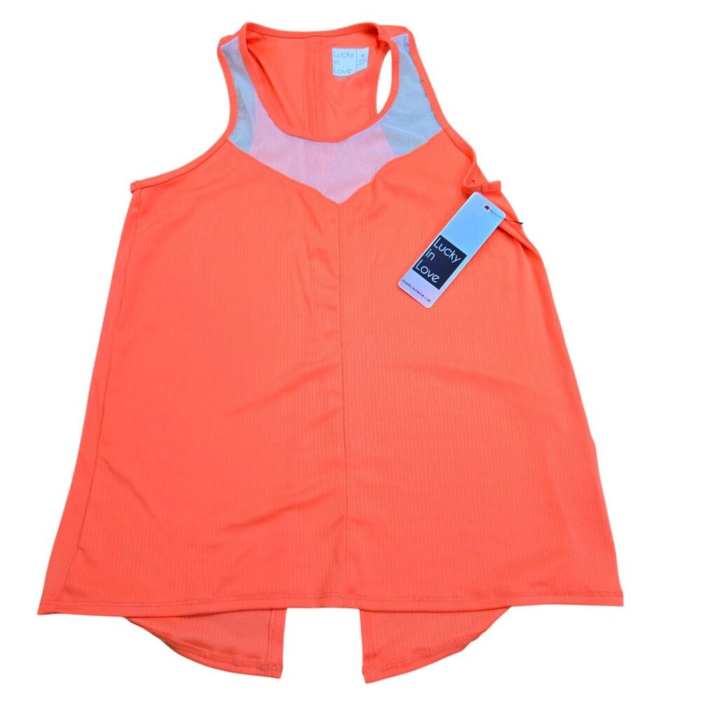 Vaportex Lucky In‎ Love Bright Orange Split Back Tank Top Sz S Tennis Active NEW